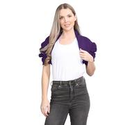 Hamishkane® Women's Cardigans, Cotton Ruched Puff Short Sleeve Bolero Shrug for Women - Perfect Cropped Cardigan for Layering Over Summer Dresses & Tops Purple