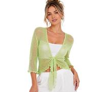 Hamishkane® Women's Cardigans, Double Fine Knit Bali Tie Up Shrug for Women - Perfect Stretchy Cropped Cardigan for Layering Over Summer Dresses & Tops Ice Green