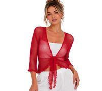 Hamishkane® Women's Cardigans, Double Fine Knit Bali Tie Up Shrug for Women - Perfect Stretchy Cropped Cardigan for Layering Over Summer Dresses & Tops Cherry Red