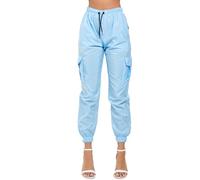 Hamishkane® Womens Cargo Trousers, Casual Combat Trousers, Cuffed Joggers Womens, 4 Pockets Work Trousers Women, Ladies Trousers Elasticated Waist UK, Casual Sports Cargo Pants Sky Blue