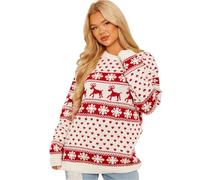 Hamishkane® Womens Christmas Jumpers - Xmas Knitted Reindeer Snowflake Print Ladies Xmas Jumper UK, Funny Crew Neck Tunic Christmas Tops, Novelty Pullover Sweater, Ugly Christmas Jumpers for Women