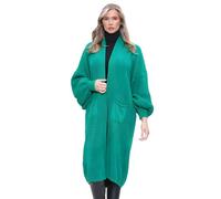 Hamishkane® Womens Chunky Knitted Cardigan, Open Front Balloon Sleeve Long Cardigans for Women UK, Winter Maxi Coatigan with Pockets, Warm Oversized Fall Sweater Jade Green