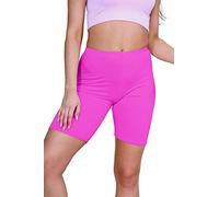 Hamishkane® Womens Cycling Shorts, Soft Stretchy Elasticated Waist Over Knee Sports Running Shorts, Plain Skinny Fit Yoga Gym Workout Women Activewear Neon Pink