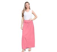 Hamishkane® Womens Gypsy, Fold Over Pleated Long Line Summer, Stretch Jersey, Elasticated Waist Plain Ankle Length Skirt, Casual Floor Length Long Maxi Skirts Coral