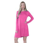 Hamishkane® Womens Mini Dress, Plain Round Neck Long Sleeve Dresses for Women UK, Casual a Line Flared Skater Dress, Stretchy Summer Swing Mini Top, Ladies Party Wear Cerise