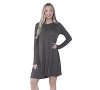 Hamishkane® Womens Mini Dress, Plain Round Neck Long Sleeve Dresses for Women UK, Casual a Line Flared Skater Dress, Stretchy Summer Swing Mini Top, Ladies Party Wear Charcoal