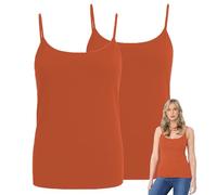 Hamishkane® Womens Plain Bodycon Cami Strappy Sleeveless Tank Tops, Pack of 2 Slim Fitted Scoop Neck Vest Tops Women UK, Stretchy Gym Wear, Casual Summer Ladies Cami Top Rust