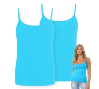 Hamishkane® Womens Plain Bodycon Cami Strappy Sleeveless Tank Tops, Pack of 2 Slim Fitted Scoop Neck Vest Tops Women UK, Stretchy Gym Wear, Casual Summer Ladies Cami Top Turquoise