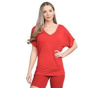 Hamishkane® Womens T Shirts, Plain Batwing Top, V Neck Oversized T Shirts for Women, Batwing Turn Up Sleeve Casual Ladies Tshirts, Baggy Fit Summer Tops, Sizes 6-26 Red
