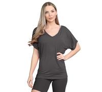 Hamishkane® Womens T Shirts, Plain Batwing Top, V Neck Oversized T Shirts for Women, Batwing Turn Up Sleeve Casual Ladies Tshirts, Baggy Fit Summer Tops, Sizes 6-26 Charcoal