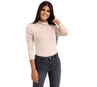 Hamishkne Ladies High Polo Neck Long Sleeve Jersey Slim Casual Basic Plain T-Shirt Vest Top Stone