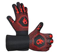 HAMITOR BBQ Grill Gloves : 1472 ℉ High Temp Resistance Fireproof Glove for Grilling Barbecue - Washable Long Silicone Oven Mitts Extreme Hot Proof Mittens for Kitchen Cooking Baking