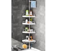 HAMITOR Corner Shower Caddy, Shower Tension Pole Caddy Stainless Steel with 4-Tier Adjustable Shelves & Rustproof Shower Organizer Corner for Bathroom, New Concept Non-Slip Silicone Mat