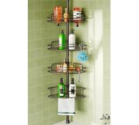 HAMITOR Corner Shower Caddy Tension Pole: 4-Tier Rust-Resistant Adjustable Bathroom Organizer Shelves - 47-121 Inch No-Drill Quick Installation - Space-Saving Storage for Renters Families - Bronze