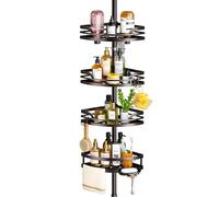 HAMITOR Shower Caddy Tension Pole: Rustproof Bathroom Corner Shelf for Renters, 47-121 inches Adjustable Organizer with Soap Holder-Large Capacity Rack for Shampoo Storage Home Accessory- Bronze