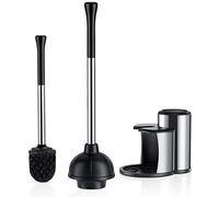HAMITOR Stainless Steel Toilet Drain Cleaner and Brush Set, Rubber Steel Polypropylene