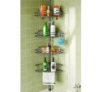 HAMITOR Telescopic Shower Caddy, 4 Tier Adjustable Bathroom Organizer | No-Drill Telescopic Pole Shower Organizer with Stainless Steel Shelves, Adjustable Height Storage for Small Bathrooms.