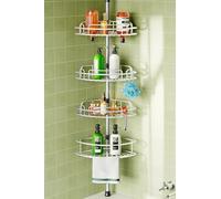 HAMITOR Telescopic Shower Caddy Corner Storage: No-Drill Stainless Steel Bathroom Shelves Organizer, 4-tier Large Capacity Adjustable Shelf with Tension Rod for Home Renters Apartment - Silver Gray