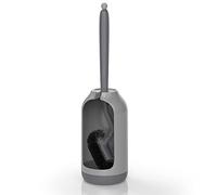 HAMITOR Toilet Bowl Brush Holder Set: Bathroom Deep Cleaning Toilet Cleaner Scrubber Under Rim with Curved Bristle for Dead Corner Clean - Hidden Rv Toilet Decorative Accessories with Caddy- Gray