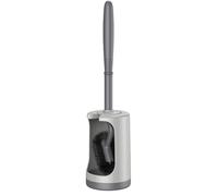HAMITOR Toilet Bowl Brush Holder Set: Curved Design Toilet Cleaner with Holder for Deep Cleaning Under Rim - Compact Hidden Toilet Scrubber for Small Space - Modern RV Bathroom Accessories - Gray