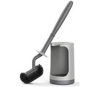HAMITOR Toilet Bowl Brush Holder Set: Curved Design Toilet Cleaner with Holder for Deep Cleaning Under Rim - Compact Hidden Toilet Scrubber for Small Space - Modern RV Bathroom Accessories - Gray