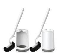 HAMITOR Toilet Bowl Brush Holder Set: Curved Design with Holder for Deep Cleaning Under Rim - Compact Hidden Scrubber for Small Space - Modern RV Bathroom Accessories - 2 Pack