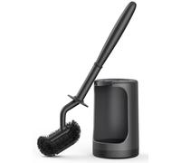 HAMITOR Toilet Bowl Brush Holder Set: Curved Design with Holder for Deep Cleaning Under Rim - Compact Hidden Scrubber for Small Space - Modern RV Bathroom Accessories - Black