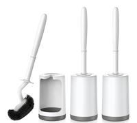 HAMITOR Toilet Bowl Brush Holder Set: Curved Design with Holder for Deep Cleaning Under Rim - Compact Hidden Scrubber for Small Space - Modern RV Bathroom Accessories - 3 Pack