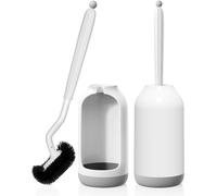 HAMITOR Toilet Bowl Brush Holder Set: Curved Design with Holder for Deep Cleaning Under Rim - Compact Hidden Scrubber for Small Space - Modern RV Bathroom Accessories - (2, White)
