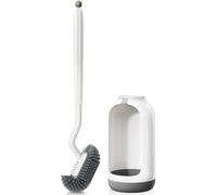 HAMITOR Toilet Bowl Brush Holder Set: Deep Cleaning Silicone Toilet Cleaner Scrubber Under Rim with Curved Bristle for Bathroom Dead Corner Clean - Modern Rv Toilet Decorative Accessories - White