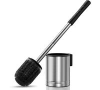HAMITOR Toilet Brush and Holder Set: Silver Stainless Steel Wall-Mounted Toilet Cleaner Brush for Compact Bathroom - Durable and Space-Saving Loo Brushes for Small Homeowners & Renters, 1 Pack