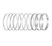 HANVEY 10pcs bangles for womens,Gold Bangle Bracelet Set,Round Cuff Bracelets,ladies hand jewellery, Stackable Metal Glossy Plated Layered Thin Charm Bangles for wendalern ball,Wedding (Silver)