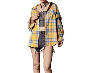 HamLen Women's Plaid Button Down Shirts Casual Long Sleeve Shirt Flannel Oversized Tops with Pocket Yellow