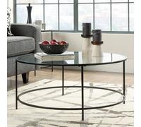 hamlet clear glass round coffee table with black metal frame