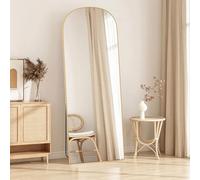 Hamlody Full Length Mirror 162x52cm, Tall Floor Mirror with Stand & Wall Hooks, Shatterproof Tempered Glass, Full Body Arched Mirror with Aluminum Alloy Frame for Bedroom/Living Room (Glod)