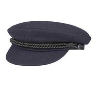Hammaburg Elbe Sailor hat Blue for Men - Traditional Captain’s hat with Lining - Fabric Sailor Cap - Made in The EU - Peaked Cap with Cord, Short Visor and Black Buttons Blue 53 cm