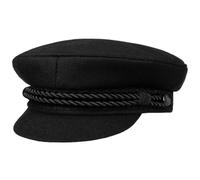 HAMMABURG Elbe Sailor Hat Traditional Captain's Hat Lined Fabric Men Black Peaked Cap with Cord Short Visor Buttons