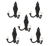 Hammer and Tongs - Ornate Double White Ceramic Coat Hook - W100mm x H115mm - Black - Pack of 5