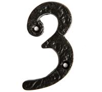 Hammer and Tongs Rustic Iron Numeral - Number 3 - H75mm in Black Hammer and Tongs Black