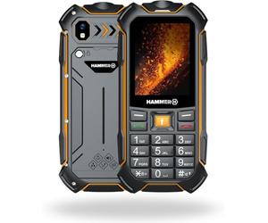 HAMMER Boost 2 LTE rugged 4G mobile phone, SIM free, IP68 durable keypad phone with 2.4" screen, Dual SIM, 3500 mAh long-life battery, black-orange