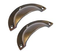 Hammer & Tongs Curved Cabinet Drawer Pull - W95mm x H46mm - Brass - Pack of 2 - Home Cupboard Door Knob Handles Screws Included