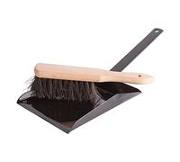 Hammer & Tongs Fireplace Dustpan and Brush Set - Black Gloss Iron Hearth Cleaning Tools with Wooden Handle Brush - Durable Fireside Accessory for Ash, Soot and Debris