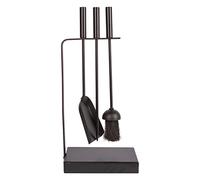Hammer & Tongs Goodwood 4 Piece Fireside Companion Set - Black Iron Fireplace Tool Set with Brush, Poker, Shovel and Stand - Durable Compact Hearth Accessories for Log Burners, Stoves