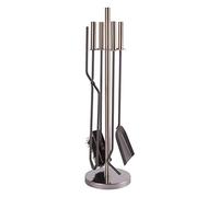 Hammer & Tongs Petworth 5 Piece Fireside Companion Set - Stainless Steel Fireplace Tool Set with Brush, Poker, Shovel, Tongs and Stand - Durable Hearth Accessories for Log Burners