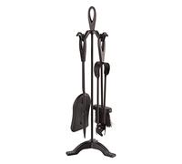 Hammer & Tongs Slindon 5 Piece Fireside Companion Set - Black Iron Fireplace Tool Set with Brush, Poker, Shovel, Tongs and Stand - Durable Traditional Hearth Accessories for Log Burners