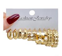 Hammered Alloy Dangle Earrings 5pcs Gold Fashion Jewelry | Cross and leaf patterns, gold plated finish, lightweight alloy, modern geometric style, 5 unique pairs