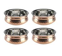 Hammered Copper Serving Handi Double Wall Balti Dishes Curry Serving Bowls Indian Stainless Steel Multipurpose Rim Serving Bowls Set 13cm/15cm/17cm (4, 17cm)