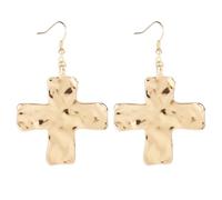 Hammered Cross Earrings for Women Gift, Premium Alloy Chunky Gold Cross Drop Earrings Large Statement Hook Dangle Stylish Women Faith Jewelry Accessories for Church, Casual, Easter & Party