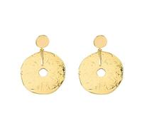 Hammered Disc Drop Earrings for Women Girls Vintage Circle Round Geometric Dangling Studs Earring Large Layered Hollow-Out Lava Statement Earrings Elegant Bohemian Jewelry (Gold)