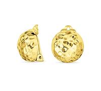 Hammered Dome Ball Clip On Button Earrings For Women Gold Plated .925 Silver With Brass Clip Non Pierced Ears